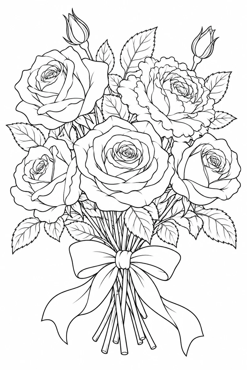 Ribbon-tied rose bouquet